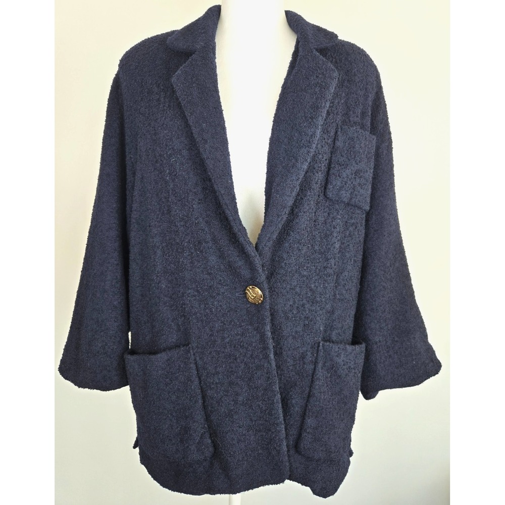Vintage Mr. Jax Navy Wool Pea Coat Blazer Gold Button Made in Vancouver Sz 16